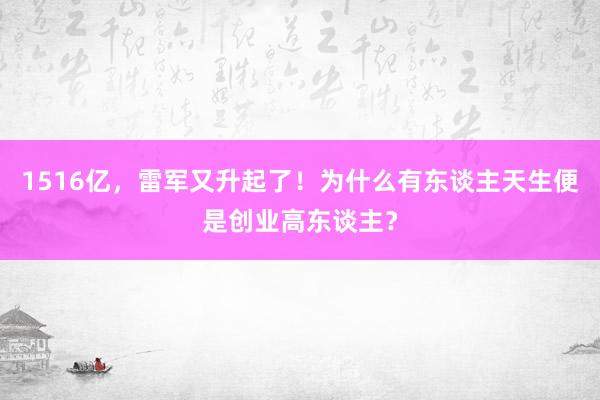 1516亿，雷军又升起了！为什么有东谈主天生便是创业高东谈主？